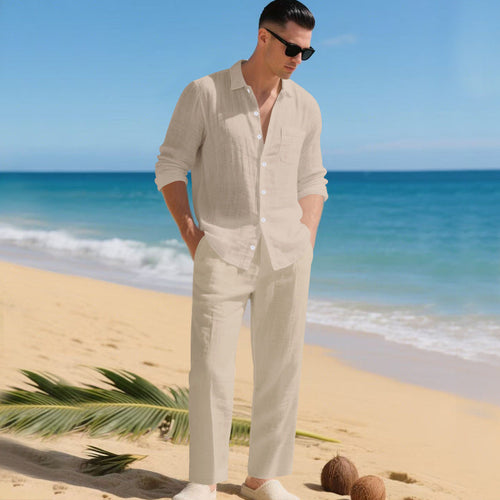 Men's Lightweight Linen Outfit with Stylish Shirt and Elegant Pants Amarae