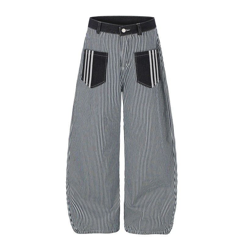 Women Wide Striped Palazzo Culotte with High Waist, Belt Loops and Applied Contrast Pockets Amarae