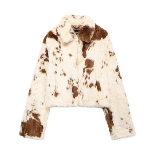 Elegant faux fur jacket for women with chic and stylish animal design