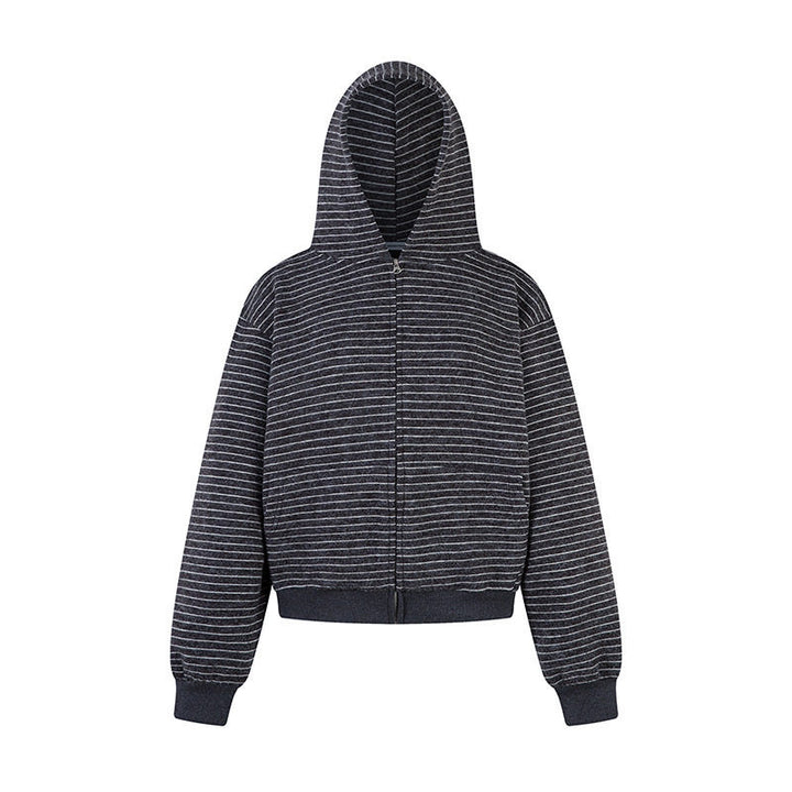 Women's short-cut hooded zip jacket with horizontal stripe relief and elastic waistband Amarae