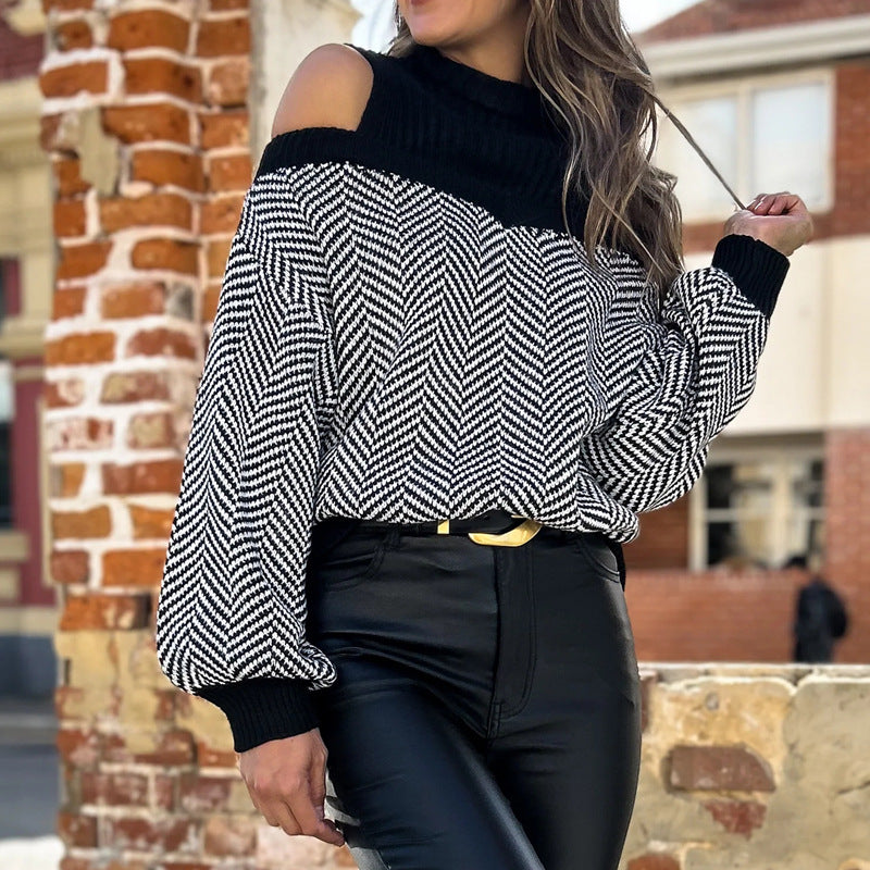 Fashion women's sweater with off-shoulder design and zigzag pattern Lune London