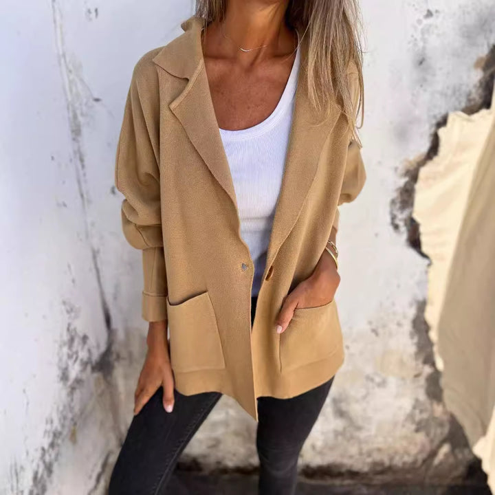 Ladies Fashion Oversized Jacket with Pockets and Elegant Chic Lapels