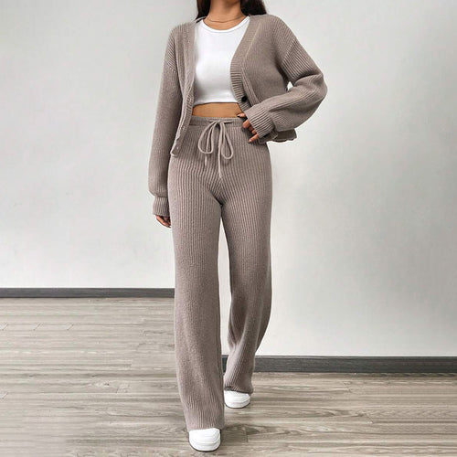 Ladies' soft knit set with casual pants and short cardigan Amarae