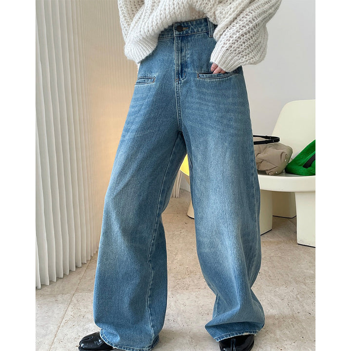 Women's High-Waisted Baggy Jeans with Extra Wide Leg and Clean Pockets