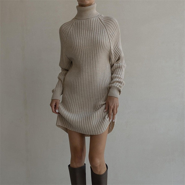 Knitted dress for women with high collar and long sleeves Lune London