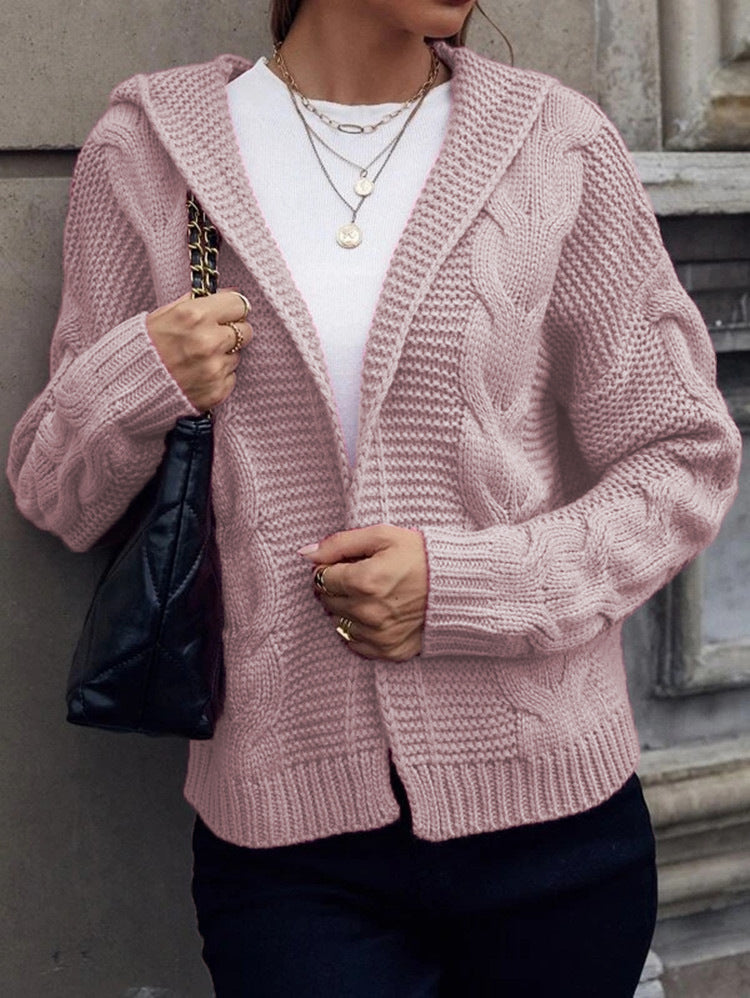 Women's knitted jacket with hood and decorative cable pattern Lune London