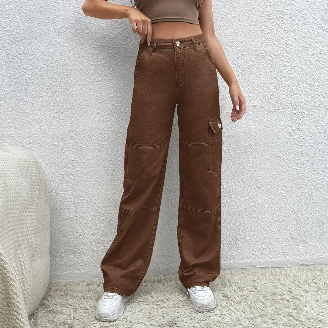 Ladies High-Waisted Utility Cargo Pants in Wide-Leg from sturdy Denim Amarae