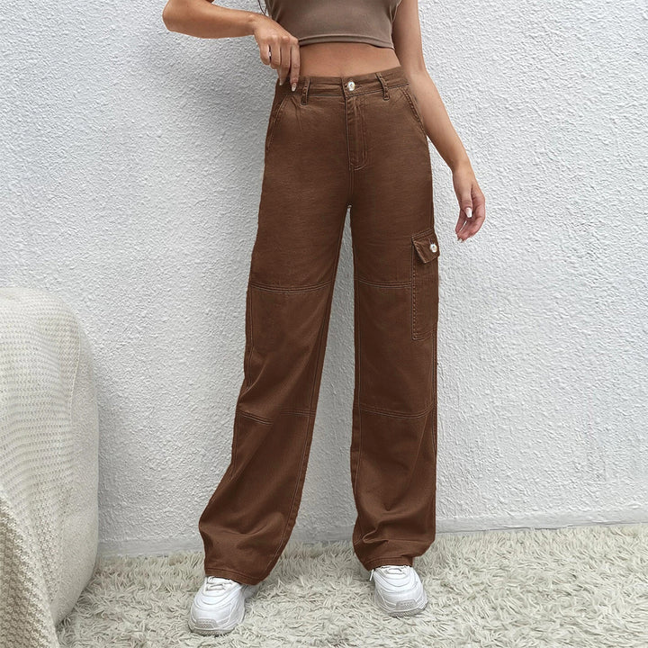 Ladies High-Waisted Utility Cargo Pants in Wide-Leg from sturdy Denim Amarae