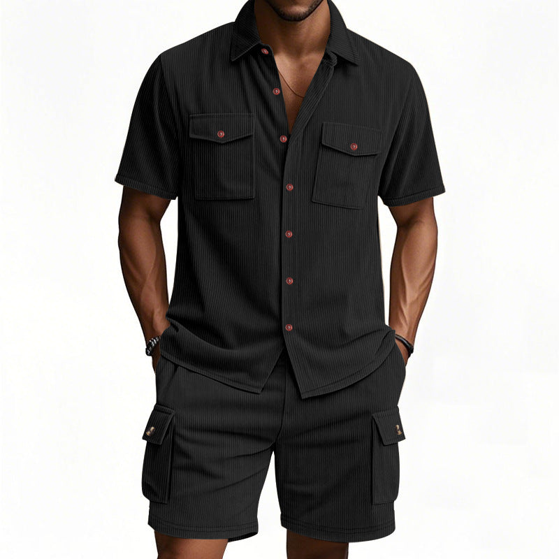 Casual shirt for men and shorts set with practical chest pockets and elastic waistband Lune London