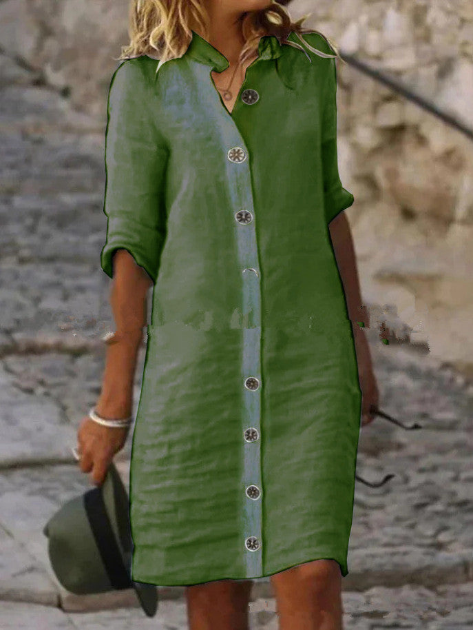Linen shirt dress for women with button placket and roll-up sleeves Lune London