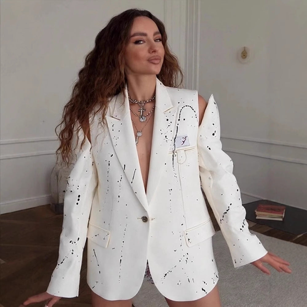 Women's Oversized Blazer with Cut-Out Shoulders and Color Splash Look Amarae