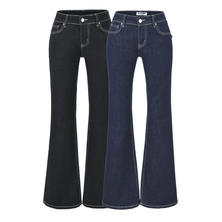 Women Flared Jeans with decorative center seam and contrast stitching Amarae