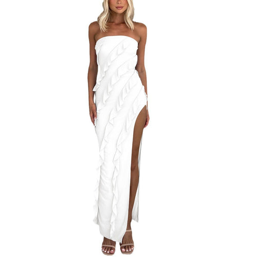 Women Elegant Ruffled Wrap Dress with Side Slit Amarae