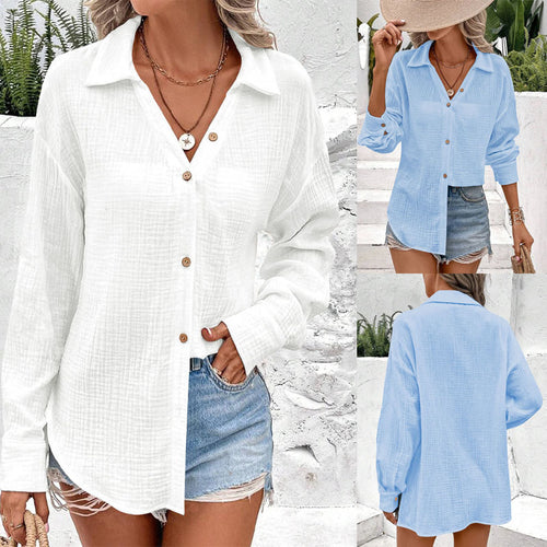 Button-down blouse for women with a trendy waist belt and long sleeves Amarae