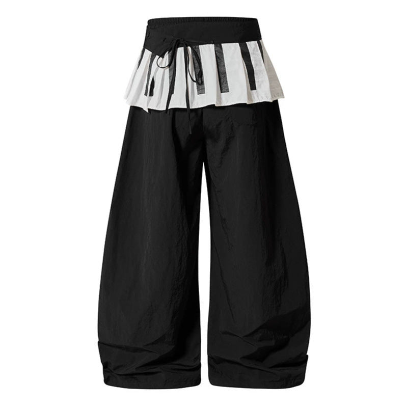Women's Wide Culotte Pants with Ruffle Waistband, Drawstring and Balloon Leg Amarae