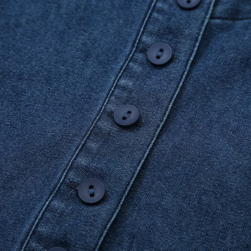 Women's Tailored Jeans Top with Keyhole Cutout and Full Button Placket Amarae