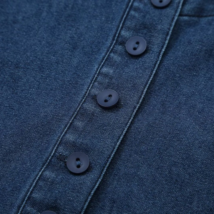 Women's Tailored Jeans Top with Keyhole Cutout and Full Button Placket Amarae