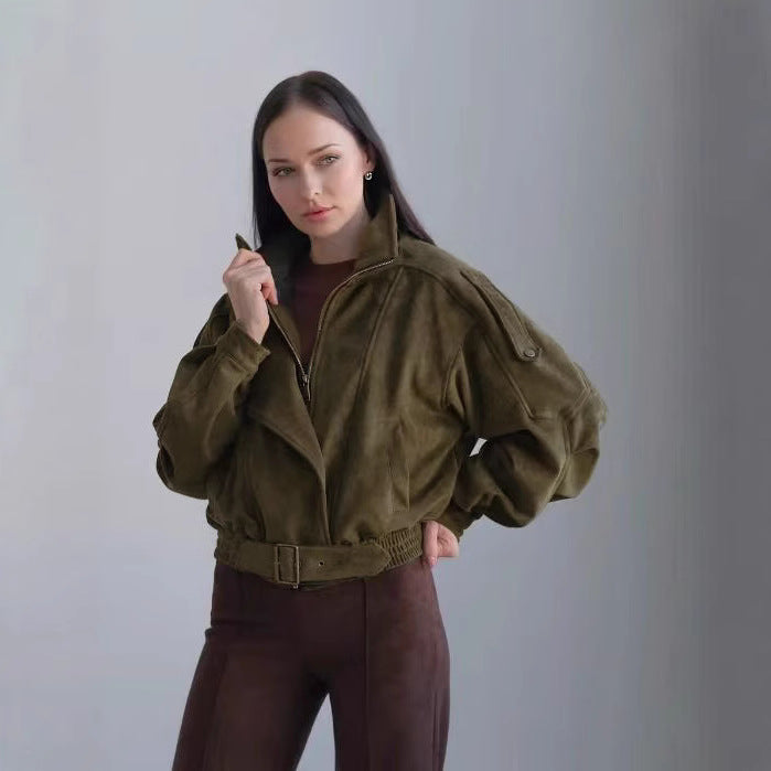 Elegant short jacket for women with belt and asymmetric cut Lune London