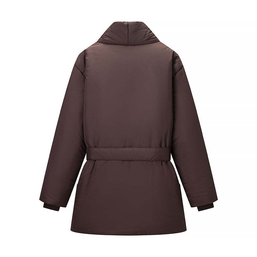 Women's Short Quilted Tailored Quilted Jacket with Shawl Collar and Tie Belt Amarae