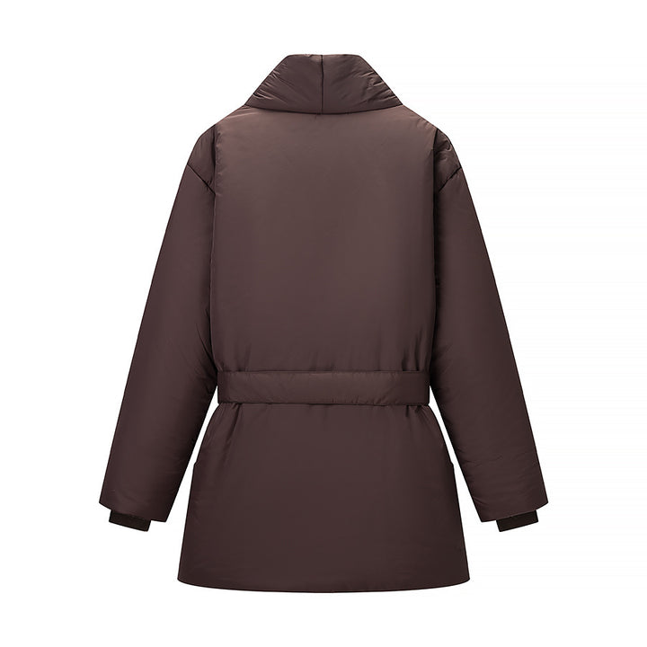 Women's Short Quilted Tailored Quilted Jacket with Shawl Collar and Tie Belt Amarae
