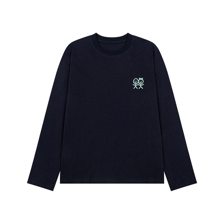 Unisex Long Sleeve Cotton Shirt with Minimalist Friendship Embroidery Amarae
