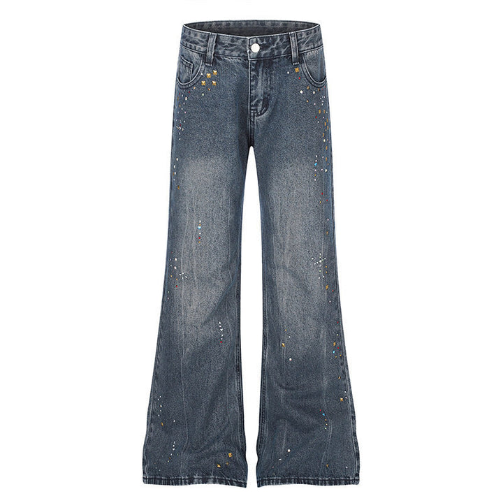 Women High-Waist Flared Jeans with Pearl and Stud Decoration Amarae