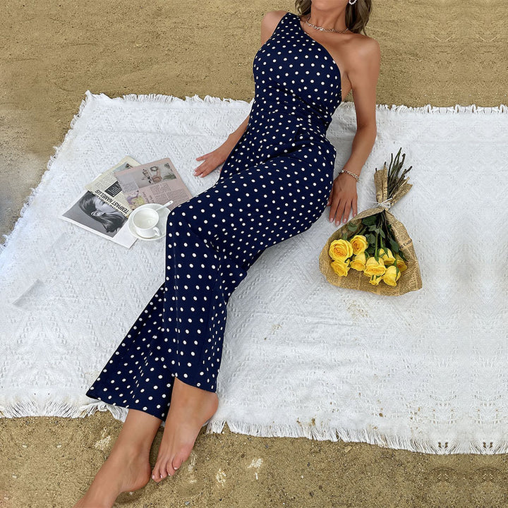 Asymmetrical polka dot maxi dress for women Lune London