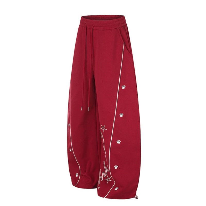 Women's Relaxed Fit Palazzo Sweatpants in Athleisure Look with Drawstring Waist and Script Print
