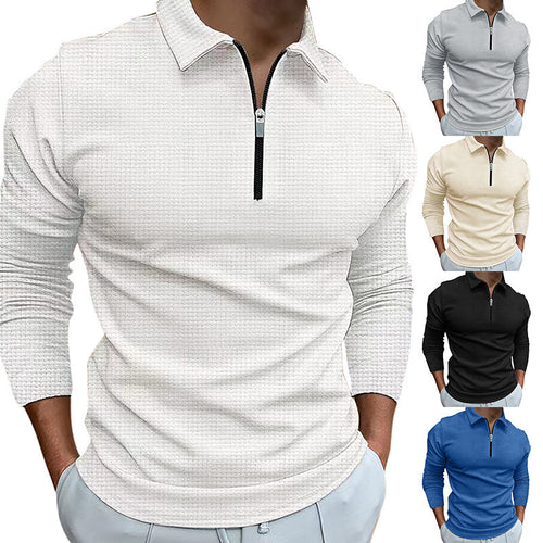 Men's Long Sleeve Sporty Henley Shirt with Zip and Structured Surface Amarae