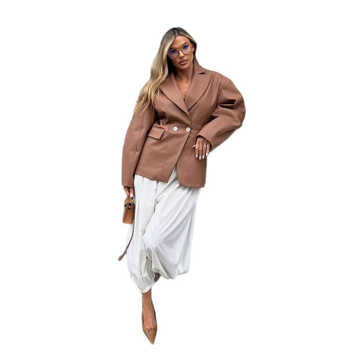 Women's Boxy Blazer with tailored draping and structured faux leather look Amarae