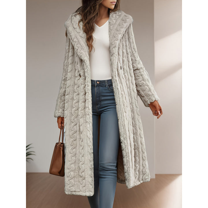 Knit coat for women with oversized collar and original cable pattern Lune London