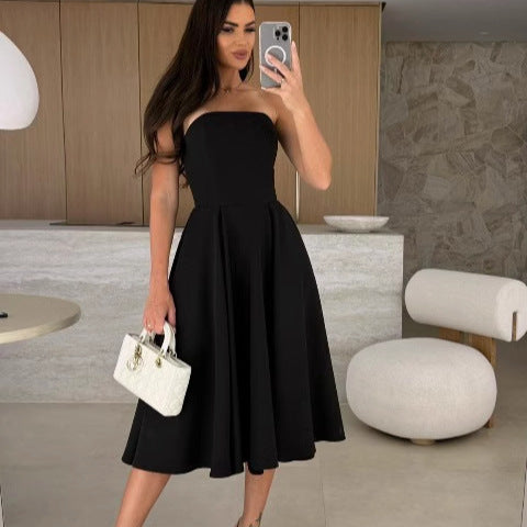 A-line midi strapless dress for women with flowy skirt Amarae