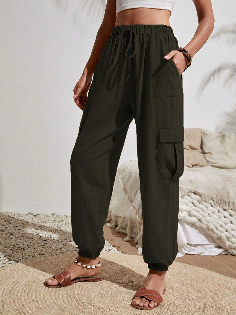 Women's Lightweight Cargo Jogging Pants with Drawstring, Elastic Waistband and Elastic Cuffs Amarae