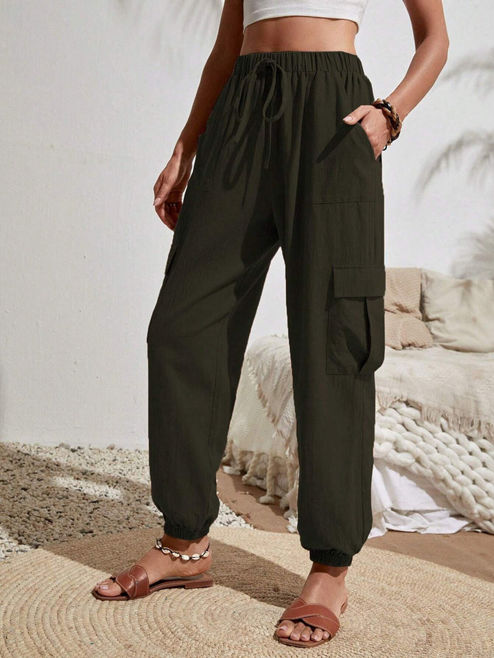 Women's Lightweight Cargo Jogging Pants with Drawstring, Elastic Waistband and Elastic Cuffs Amarae