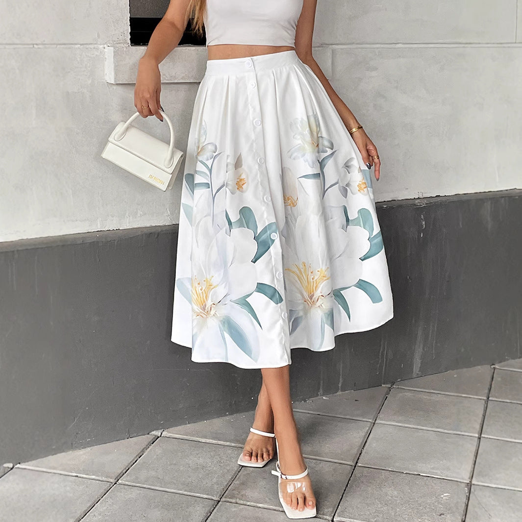 Lune London Women's A-line Midi Skirt with Floral Print