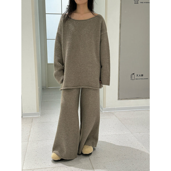 Women High-waisted fluffy knit palazzo pants with wide leg Amarae