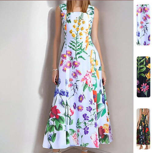 Robe maxi embellie floral pour femmes avec encolure carrée et jupe fluide Chic & Stil