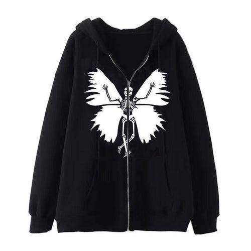 Women’s zip hoodie with unique skeleton and butterfly design Amarae