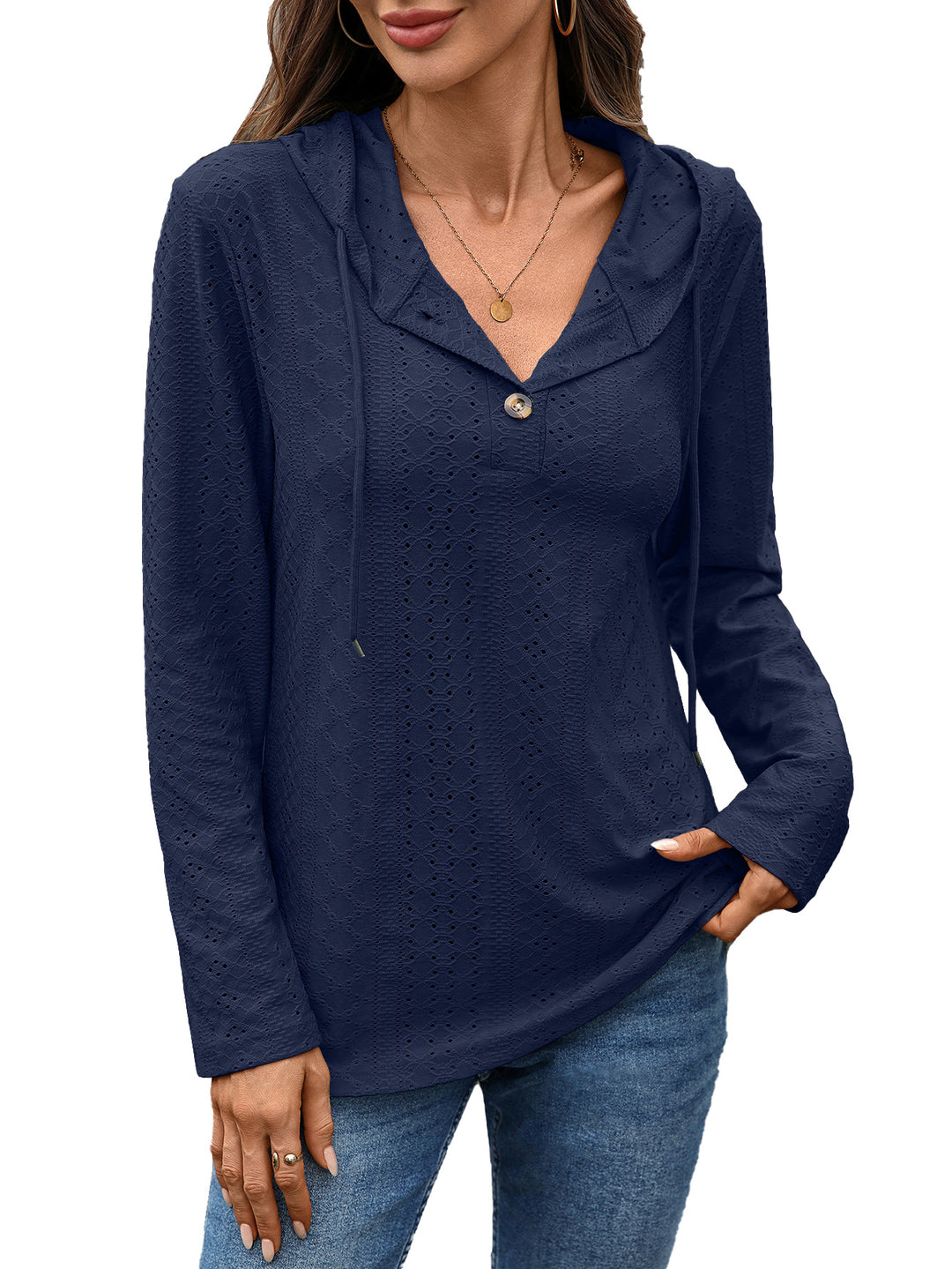 Women’s blouse with a small hole pattern and hood Lune London