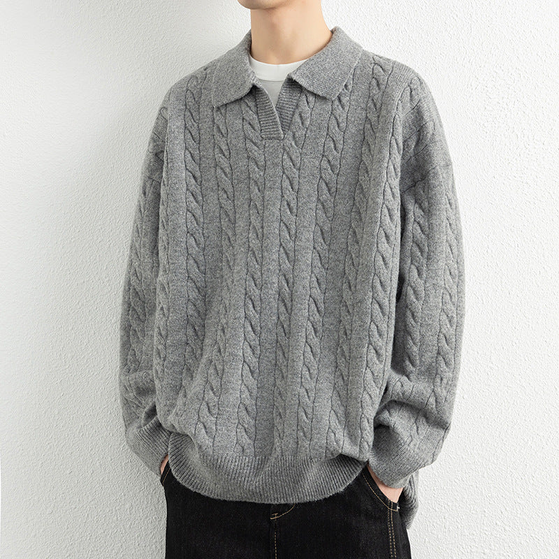 Men's knit sweater with nautical cable pattern and classic collar Lune London
