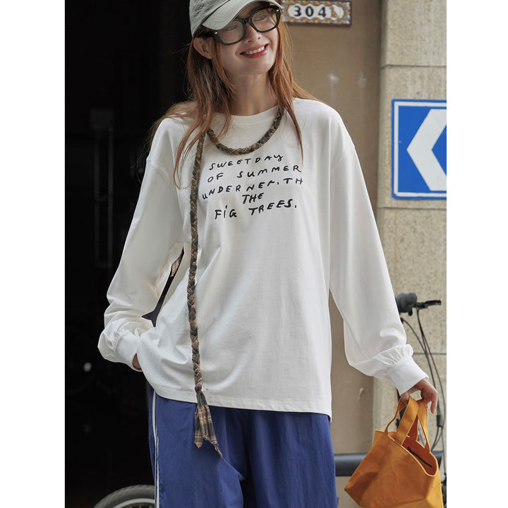 Women Loose Oversized Sweatshirt made of cotton jersey with round neck and statement print Amarae