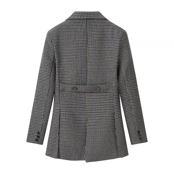 Ladies Tailored Houndstooth Blazer with Cutaway Hem Amarae