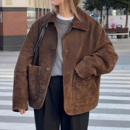 Oversized teddy jacket for women with button closure and large pockets Amarae