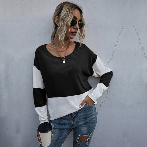 Casual knit sweater for women with V-neck and geometric pattern Amarae