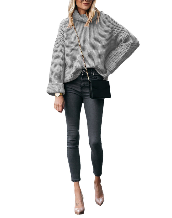 Pull en tricot épais pour femmes avec des manches larges et un col haut Chic & Stil