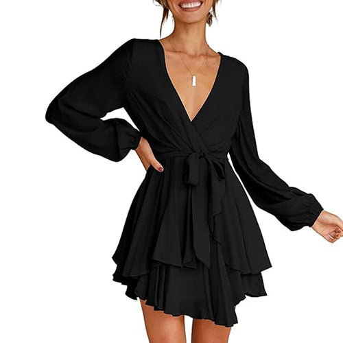 Robe portefeuille femme avec des manches longues et des volants espiègles Chic & Stil