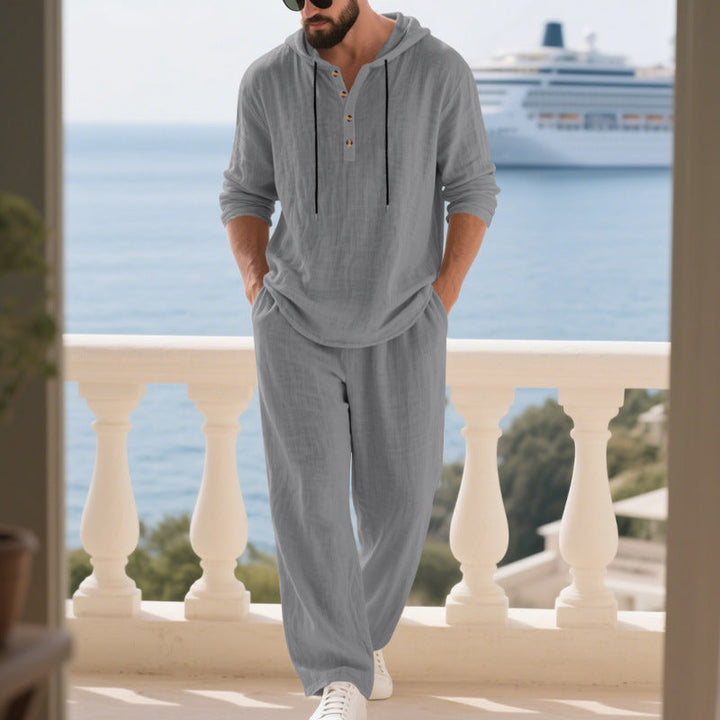 Men's Casual Linen Hoodie Set with Practical Pockets and Relaxed Fit Lune London