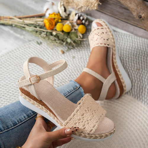 Wedge sandals for women with floral crochet pattern and anti-slip sole Amarae