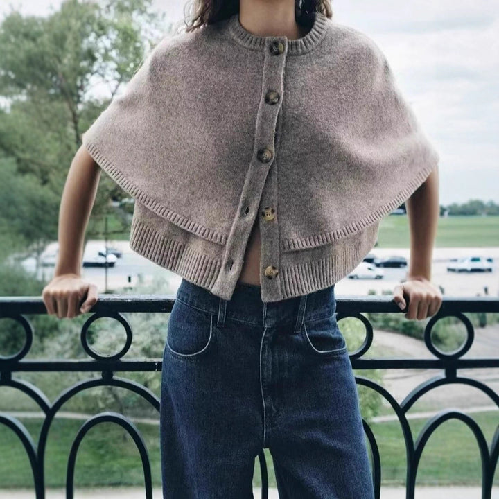 Ladies knit-cape with elegant row of buttons Lune London