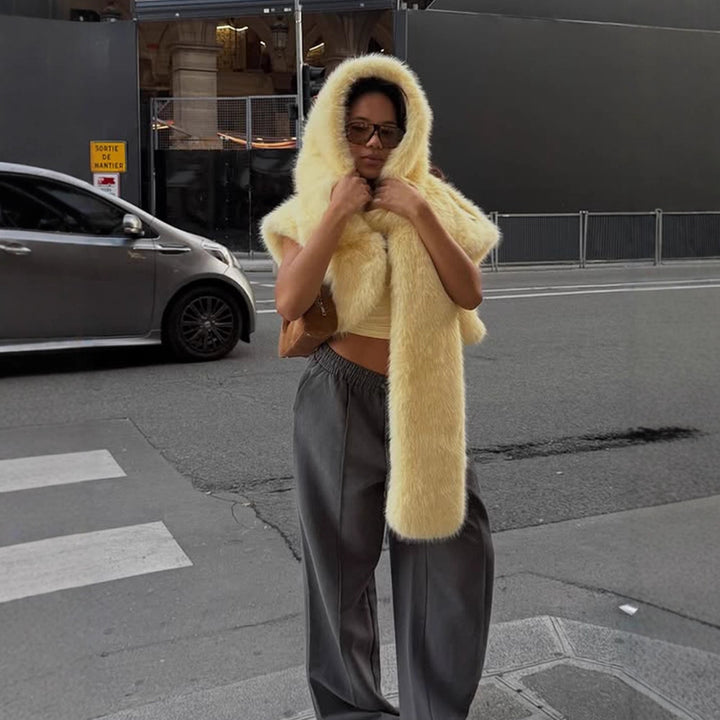 Women's Oversized Faux Fur Coat with Wide Collar and Flared Sleeves Amarae